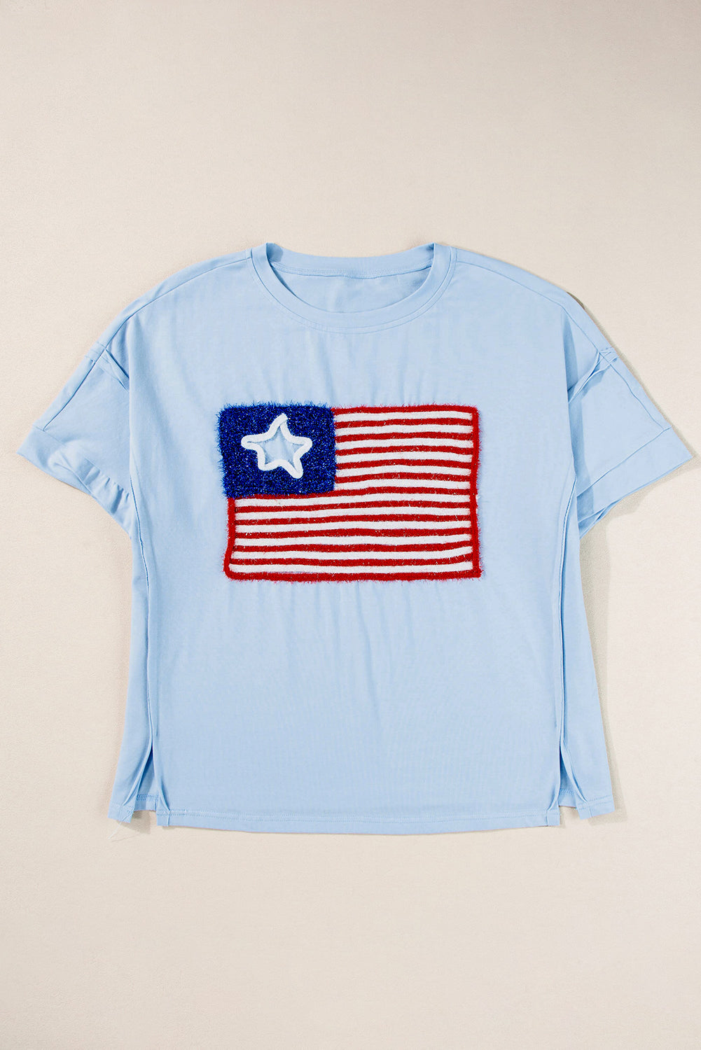 Beau Blue Tinsel American Flag Graphic Drop Shoulder T-shirt