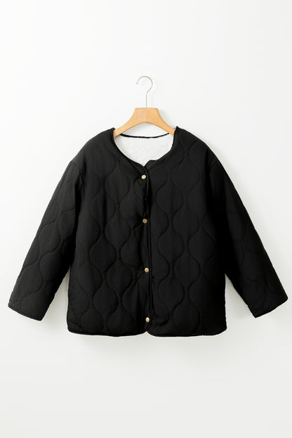 Black Snap Button Furry Reversible Coat