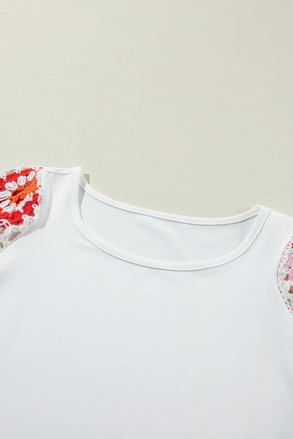 White Floral Crochet Short Sleeve Top
