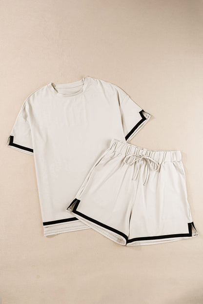 Apricot Contrast Trim Tee and Shorts Set