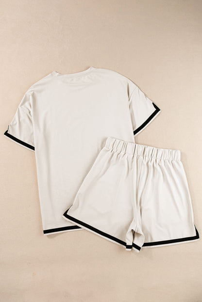 Apricot Contrast Trim Tee and Shorts Set