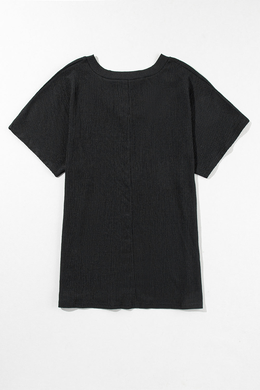 Black Crinkled Daisy Embroidered V Neck T Shirt