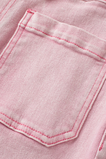 Apricot Pink Multi Buttons Raw Edge Crop Jeans